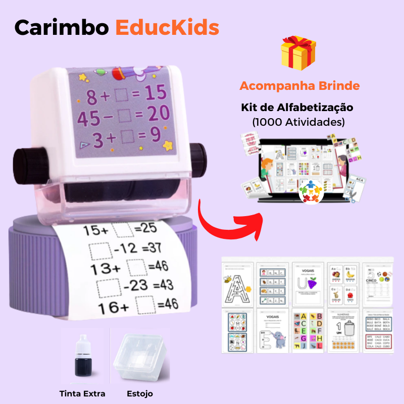 Carimbo de Operações EducKids (Acompanha Estojo e Tinta) + Brinde Kit de Alfabetização com 1000 Atividades